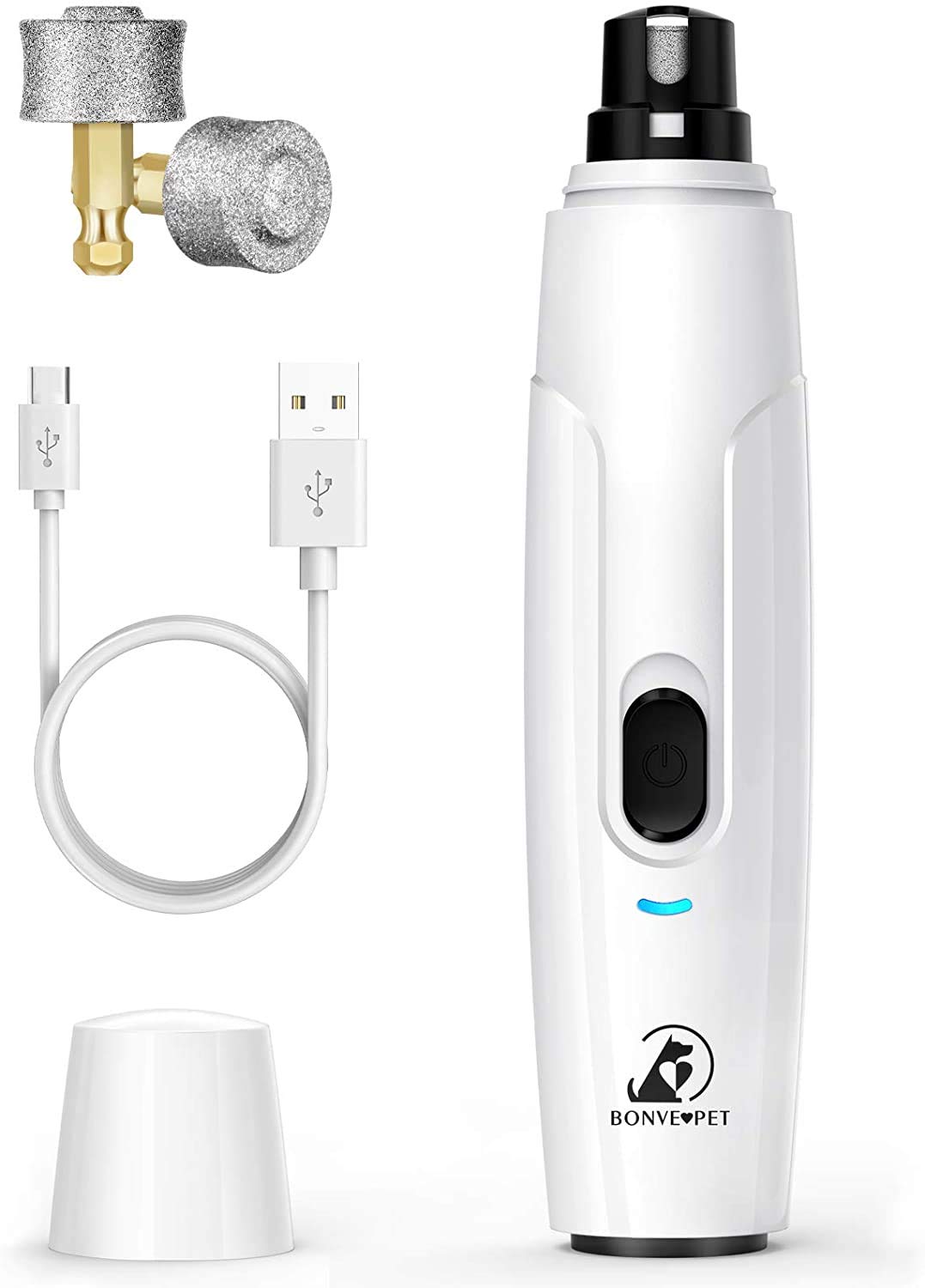 Bonve Pet Dog Nail Grinder, Electric Cat Nail Clippers 2 Speeds 8H Running Time Pet Nail Grinder Paws Trimmer Quiet Smoothing Painless Cordless for Small Medium Large Dogs Cats Pets