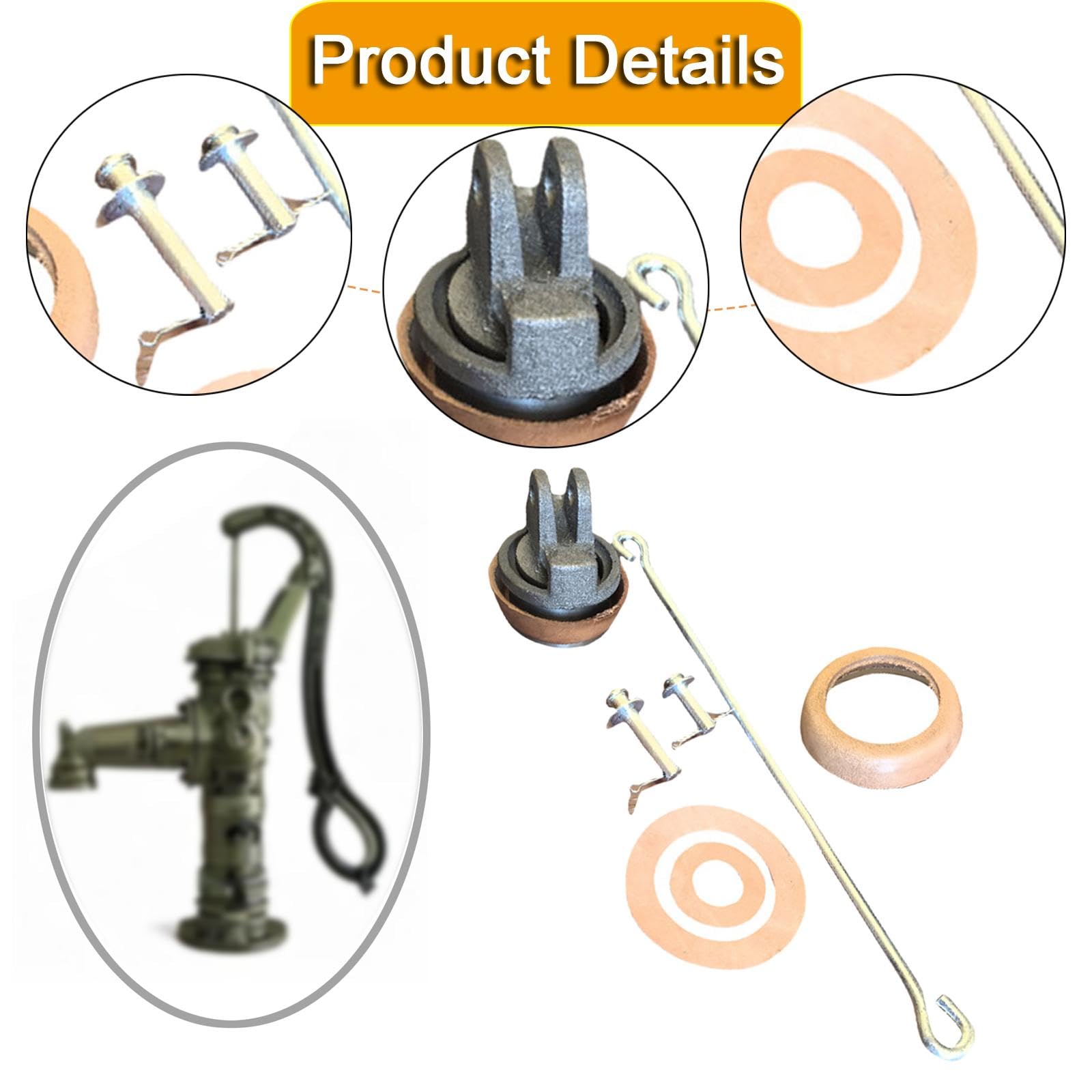 5 Piezas Pistón de Repuesto Kit para Bomba Manual Piezas con Vástago Galvanizado Anillo de Pistón Pasadores Y Arandelas Práctica Instalación Adecuado, Almohadilla de Cuero PU