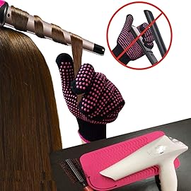 Heat Resistant Glove with Heat Resistant Mat for Curling Iron, Hair Straightener, Flat Irons, Silicone Bump Glove, 9 x 6.5 Food Grade Silicone Mat, Pink