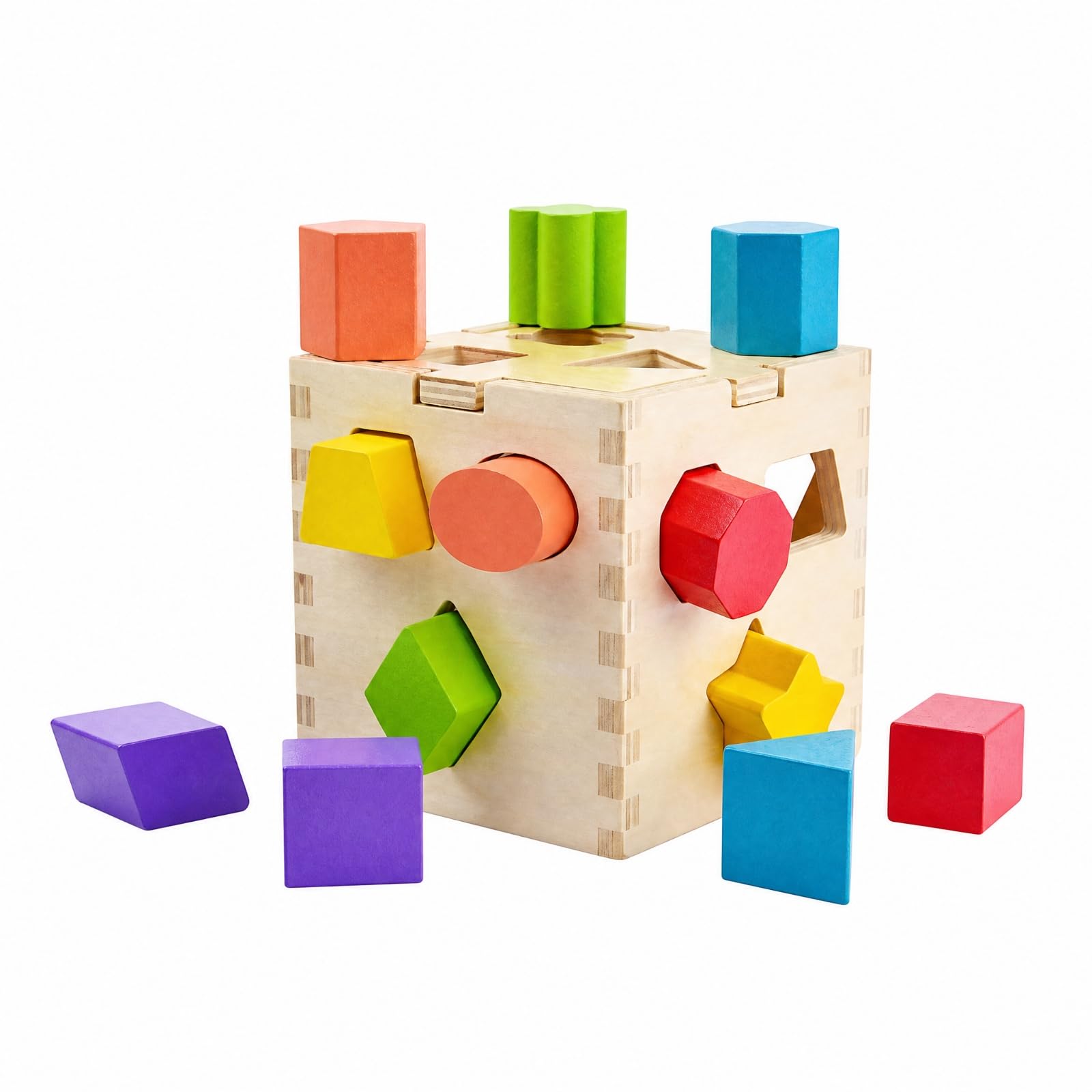 Cubo in Legno con Forme Geometriche Non Elettrico Cubo delle Forme Portatile Gioco di Abbinamento Geometrico, Motricità Fine