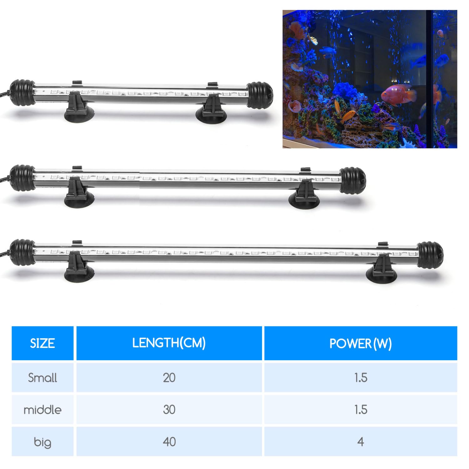 Nobleza LED Luce Acquario RGB Dimmerabile IP67 1.5W 20cm con Telecomando