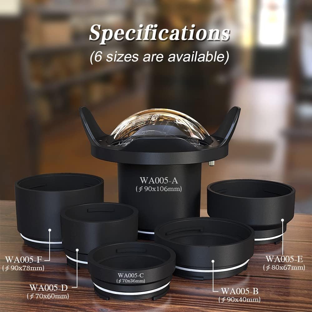 Seafrogs WA005-F Optical Glass [40m/130ft] 6" Inch Wide-Angle Dome Port Fisheye Wide Angle Lens for SeaFrogs Meikon Diving Waterproof Housing (Ø90mm* L78mm)