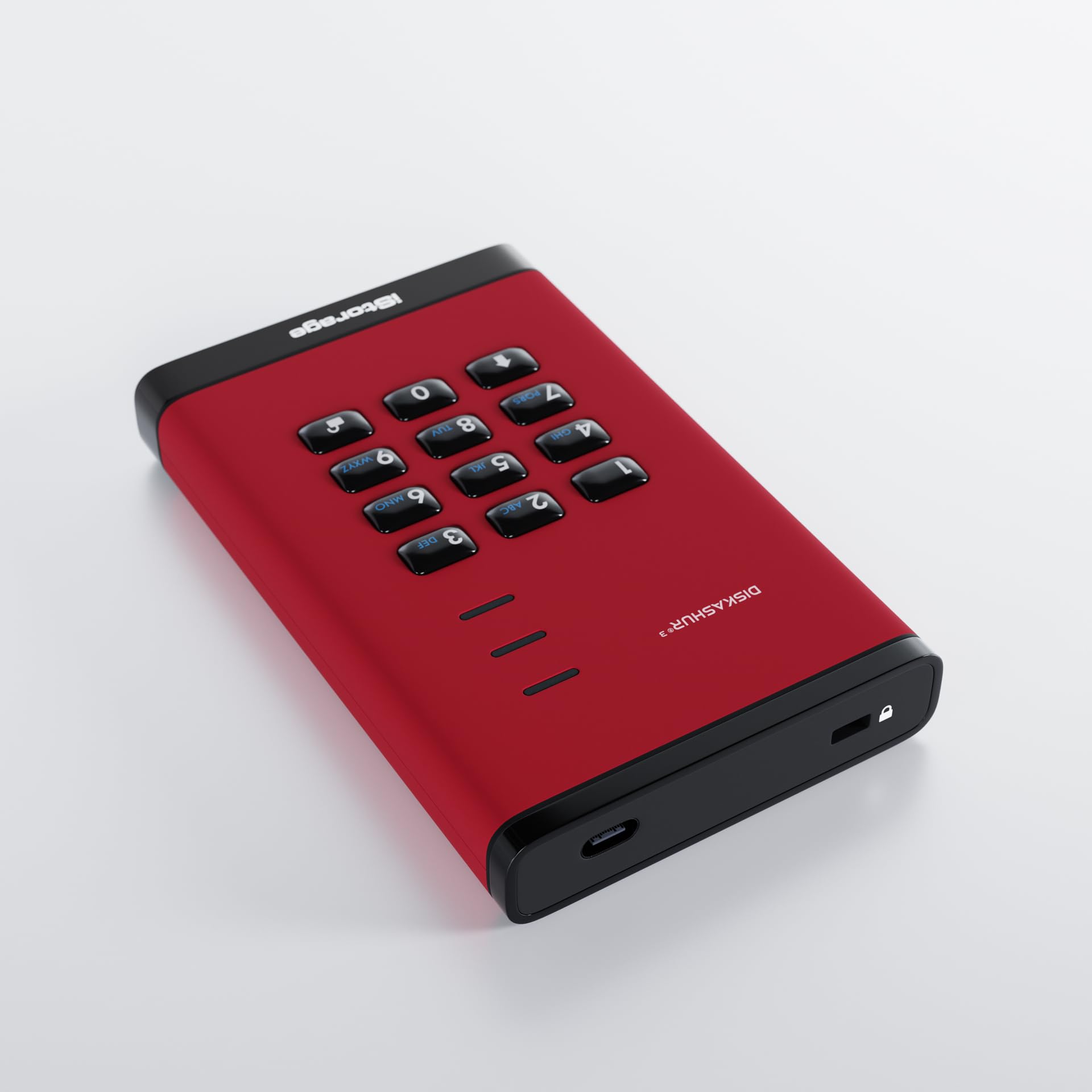 iStorage DiskAshur3 HDD 1TB Rosso Sicuro Disco Rigido Portatile Protezione Psw - Dettaglio