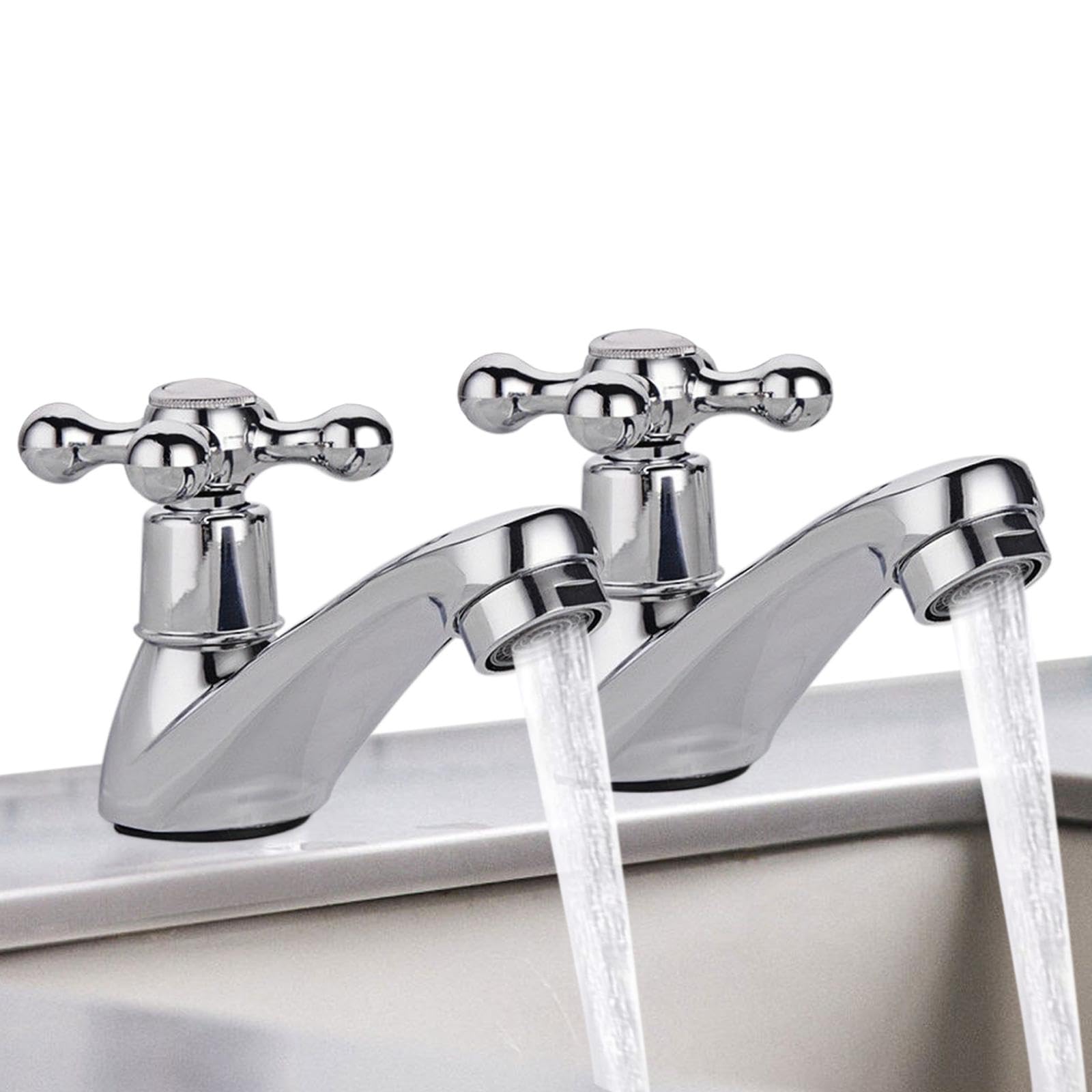 Pack De 2 Grifos De Baño Tradicionales Estilo Victoriano - Agua Fría Y Caliente, Decorativos Para Lavabo Y Bañera, Acabado Cromado Plateado Mate
