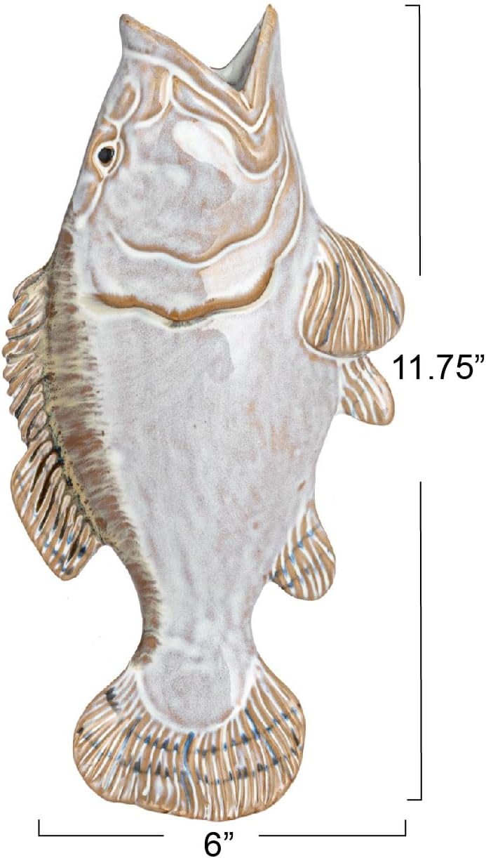 White and Tan Ceramic Fish Shaped Wall Vase