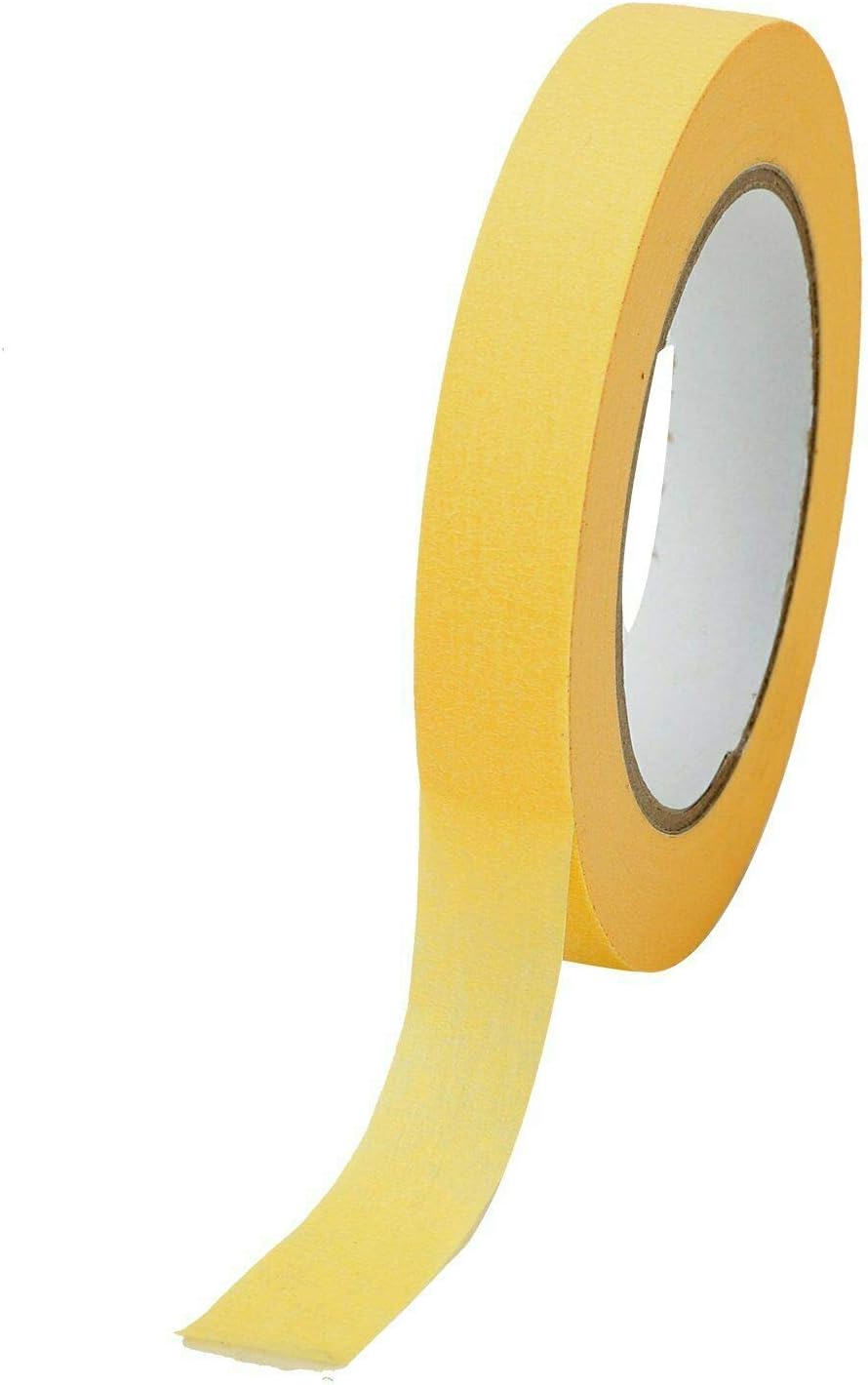 BLACKHORSE-RACING 12-Pack Automotive Refinish Masking Tape Yellow 3/4 inch 165 feet, Cars Vehicles Auto Body Paint Tape, Automotive Painters Tape Bulk Set x 12 Rolls