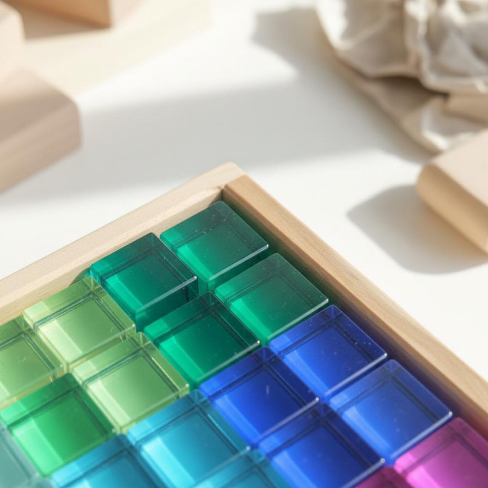Children Sensory Blocks Set Didattico con Blocchi Sensoriali Tavola Cromatica Pannello Trasparente Gioco di Confronti in Acrilico E Legno Adatto a