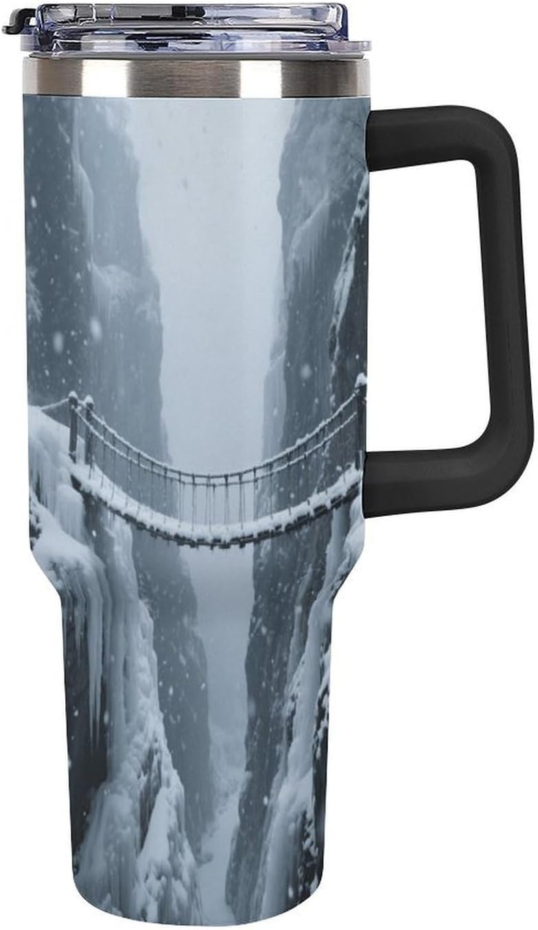 Travel Coffee Mug 40OZ Thermo Cups Thermos Cup Drink Cups Canyon Suspension Bridge Thermos with Cup with Handle Lid And Straw Suitable for Gifts Parties Offices Traveling
