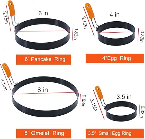 Miniatura 7 de Paquete de 6 anillos de huevo grandes para freír huevos, anillo grande de tortilla de 8 pulgadas, anillo para panqueques de 6 pulgadas, anillo