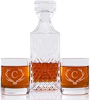 Vista 7 de Abby Smith Juego de decantador grabado con inicial de cuernos y rocas, letra S