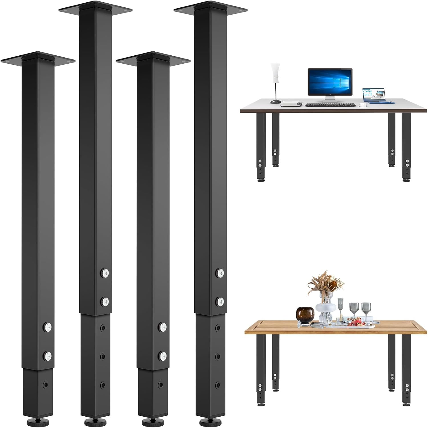 4PCS Adjustable Square Table Leg (24-40inch)?Metal Desk Legs, Home Office DIY Furniture Leg Set for Tables, DIY desks, Counter Tops, Kitchen Tables,Office Desk (Black) 4pcs(24"-40")-black