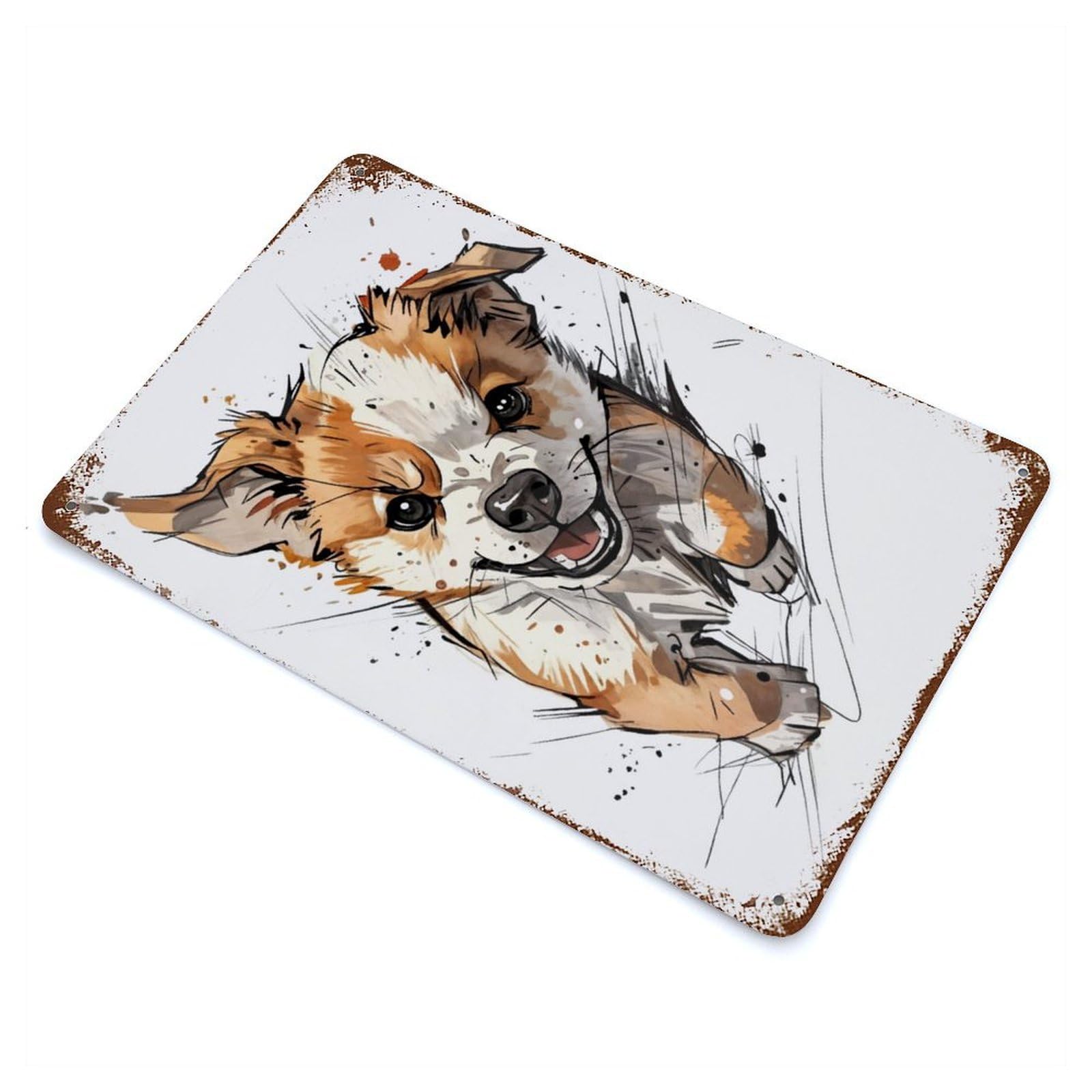 Angry Puppy Watercolor Art Vintage Rust Metal Sign 11.8"x7.9", for Basement, Hobby Room And Garage Decor, Farmhouse Wall Decor