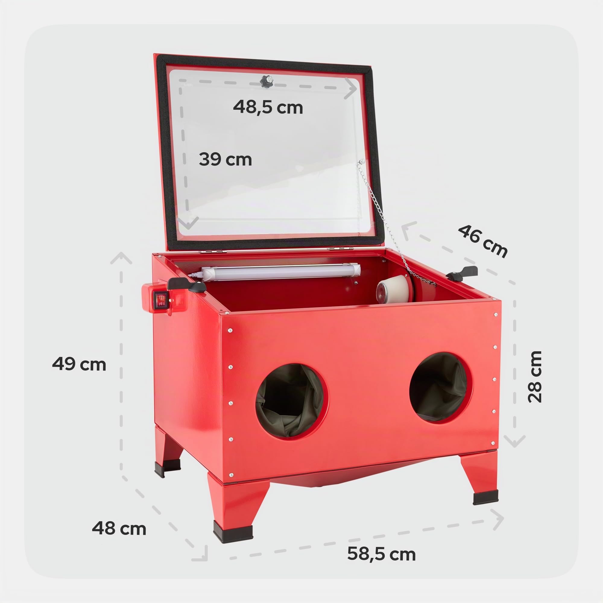 Arebos Cabina chorreadora de arena | Gabinete de arenado | Máquina de soplado de arena | Pistolas de chorro de arena | Rojo | 90L | Acero | 125 PSI