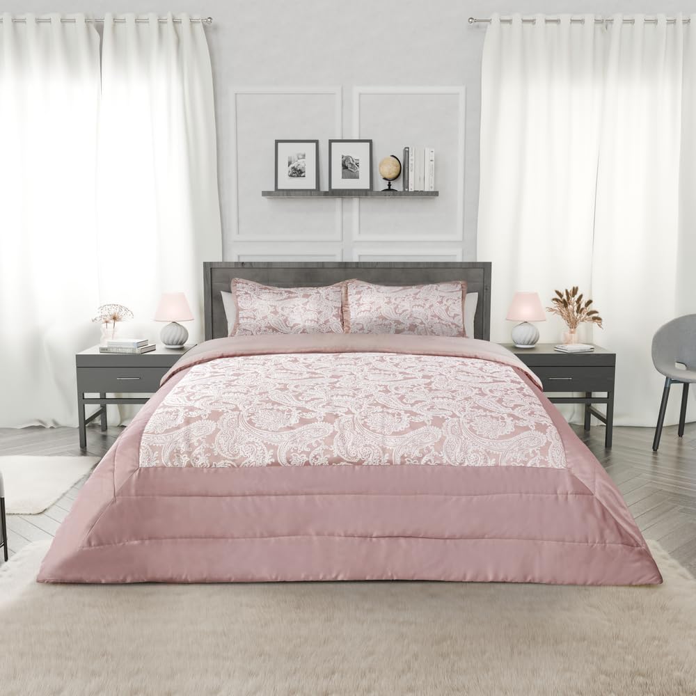 Emma Barclay Duchess - Juego de Colcha Acolchada con Adornos de Jacquard en Color Rosa Rubor para Cama de Matrimonio o King