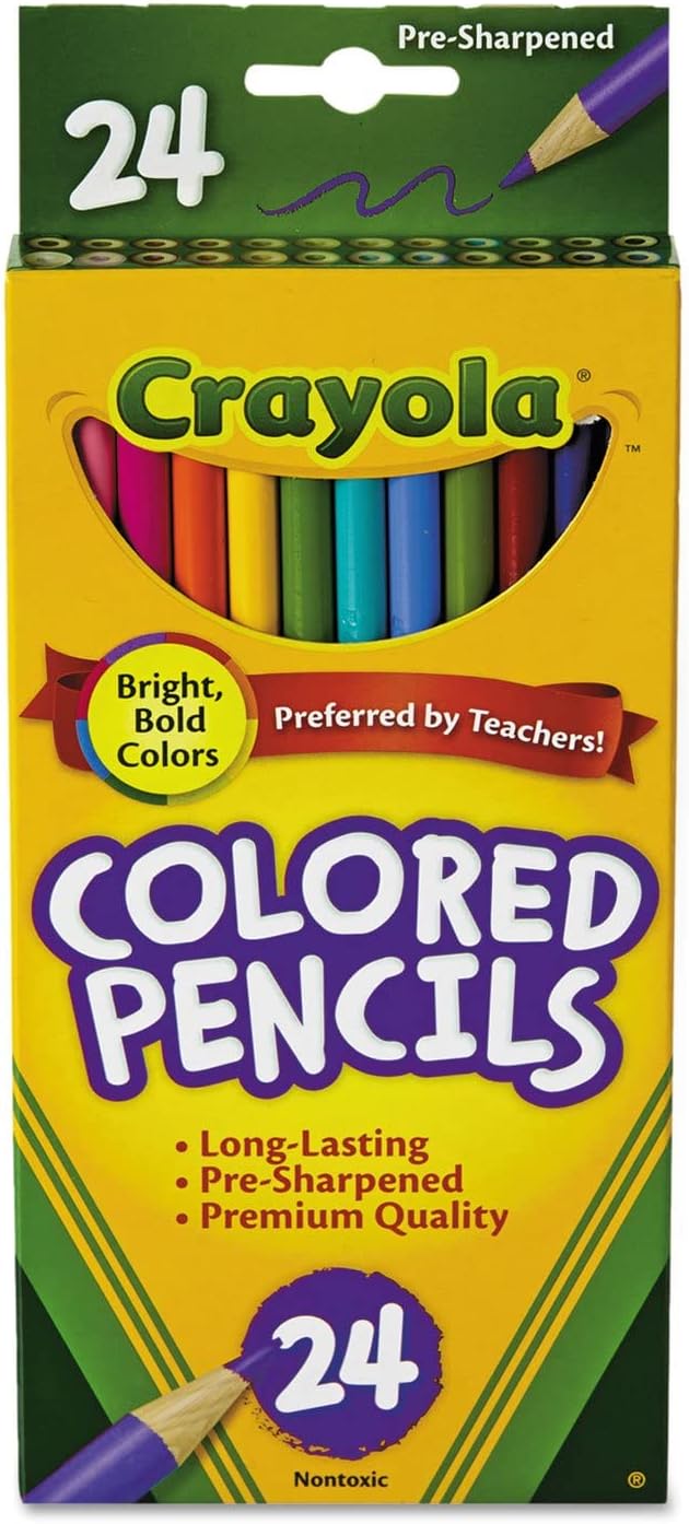 Crayola 684024 Long Barrel Colored Woodcase Pencils, 3.3 Mm, 24 Assorted Colors/Set : Toys & Games