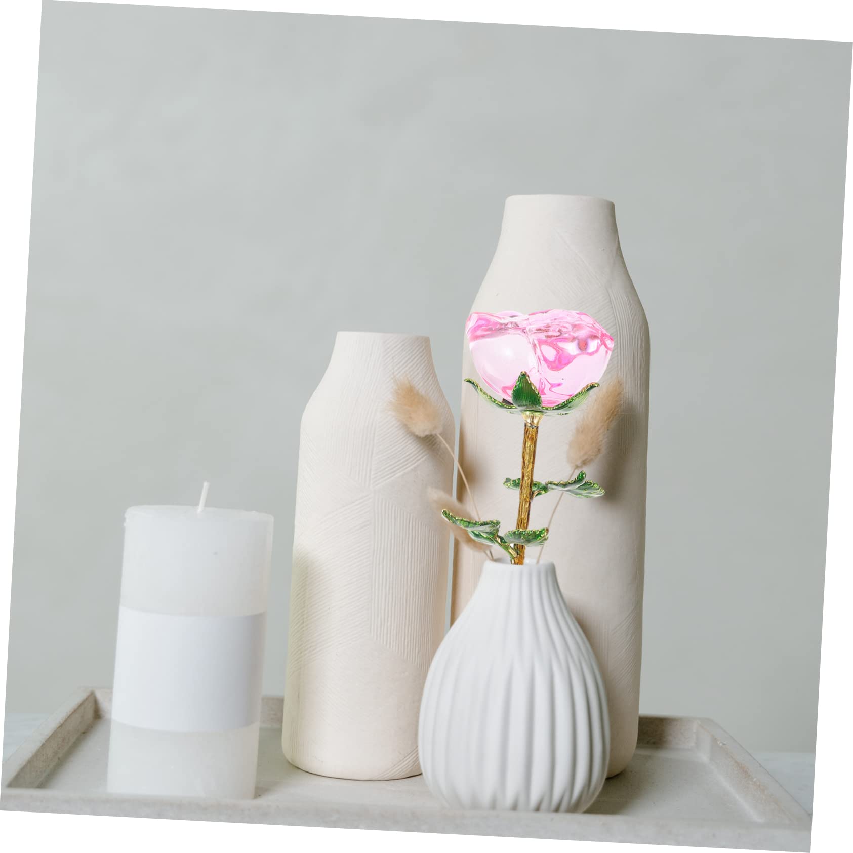 KOMBIUDA Künstliche Rosen Blumendekoration Aus Glas Elegante Wasserrosen Für Hochzeiten Valentinstag Heimdekoration Stilvolles Arrangement Mit Grünen Blättern