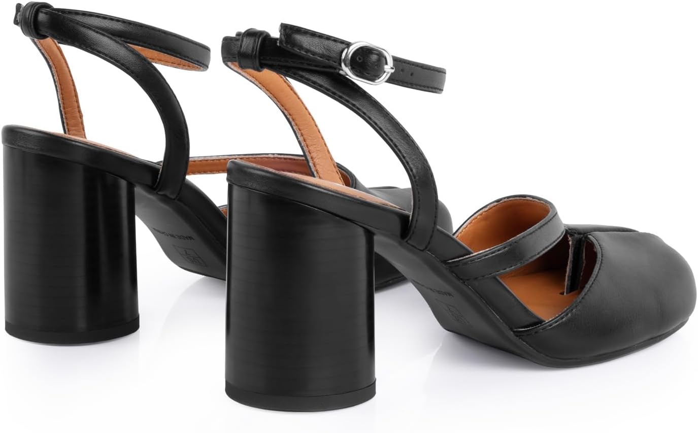 perixir Black Tabi Shoes Heeled Sandals with Block Heel Elegant Closed Split Toe Slingback Heels with Ankle Strap Retro Strappy 3.27-inch High Heel for Office Dance Evening - Image 5