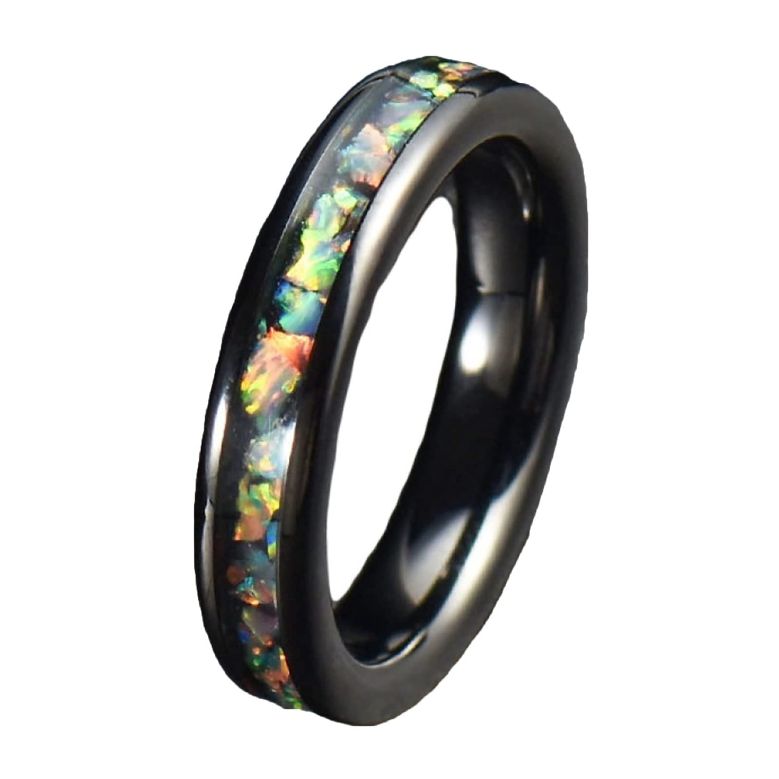 Anello Nuziale Uomo Anello Uomo Donna con Opale Sintetico per Fidanzamento Matrimonio Promessa Anello Uomo Personalizzabile 4MM Anelli Fidanzamento Nero Misura 12-31
