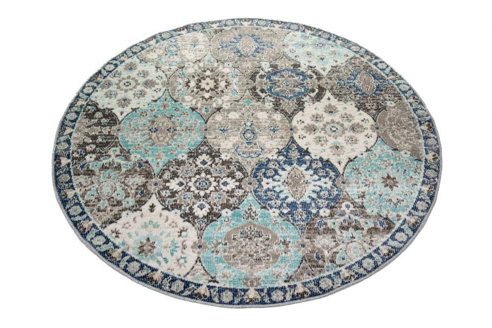 CARPETIA Outdoor Teppich Ornamentmuster Blau Grau Wetterfest 240x340 cm | Pflegeleicht, wetterfest, strapazierfähig und saugrobotergeeignet, OEKO-TEX geprüft, für Balkon, Terrasse & Essbereich