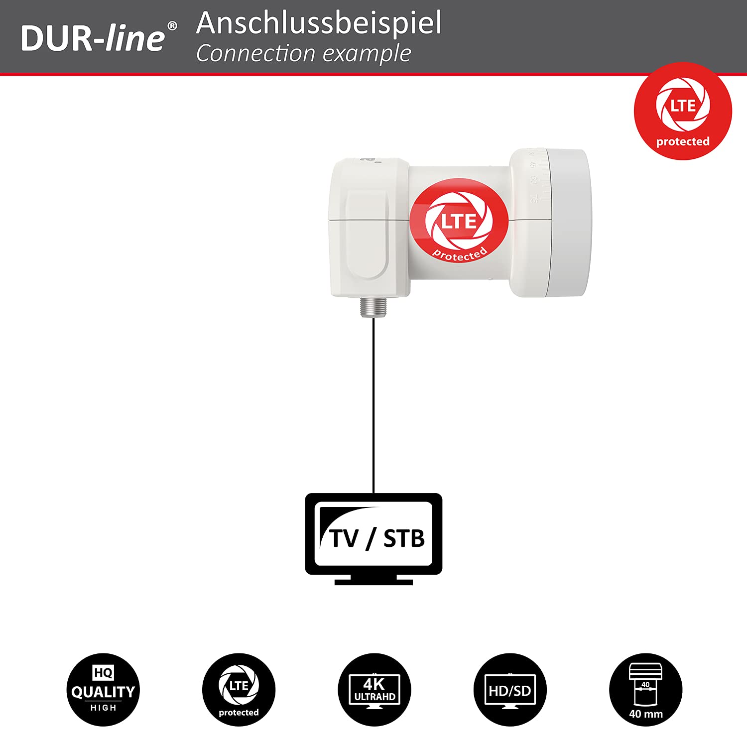 DUR-line +Ultra Single LNB - 1 Participant Blanc - avec Filtre LTE [ Test TRÈS Bien *] 1-Fois, numérique avec Protection Contre Les intempéries, Full HD, 4K,Qualité Premium