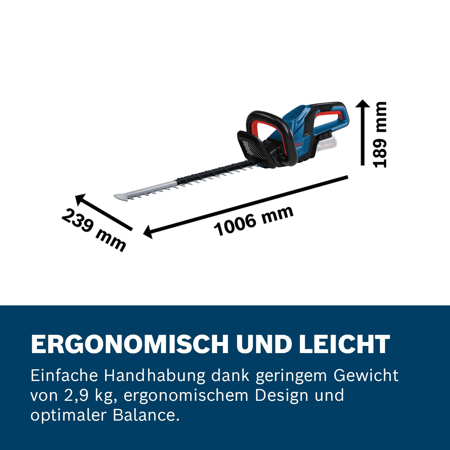 Bosch Professional 18V System Akku Heckenschere GHE 18V-50 (Schnittkapazität von 20 mm, 50-cm-Messer, bürstenloser Motor, ergonomisches Design)