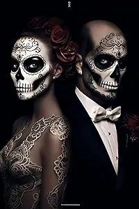 yvkew Goth Skull Canvas Art Horror Painting Print, Two Couples Sugar Skulls Poster, Home Living Room Wall Mexican Decor Festival Gifts Unframed 12x16inch