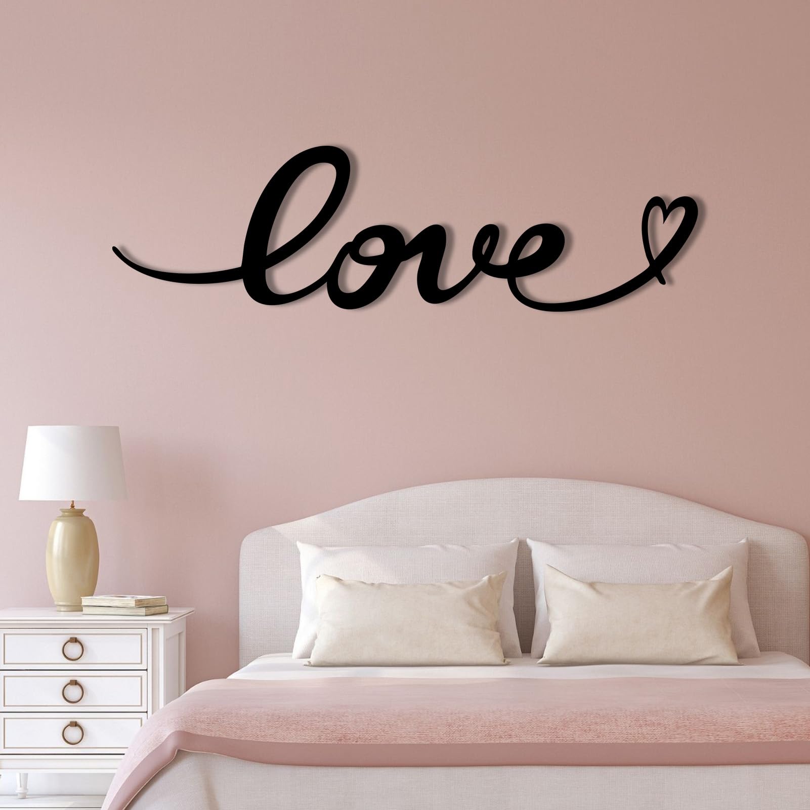 Schwarzes Metall-Herz-Wandbild, Metall-Monogramm-Hochzeitswandbild, Moderne Liebeskunst-Dekoration für Wohnzimmer, Schlafzimmer, Flur, Heimdekoration (Schwarz, 150 x 43 cm)