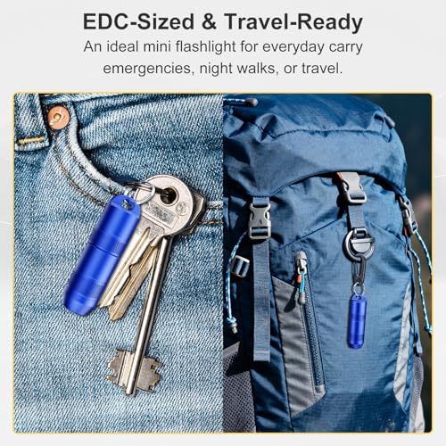 Image of Mini Keychain Flashlight - Instant On Pull to Light, 100 Lumens Tiny EDC Flash Light, USB-C Rechargeable Micro LED Torch, Waterproof IPX6, for Everyday Carry, Emergency & Outdoor Use (Blue)