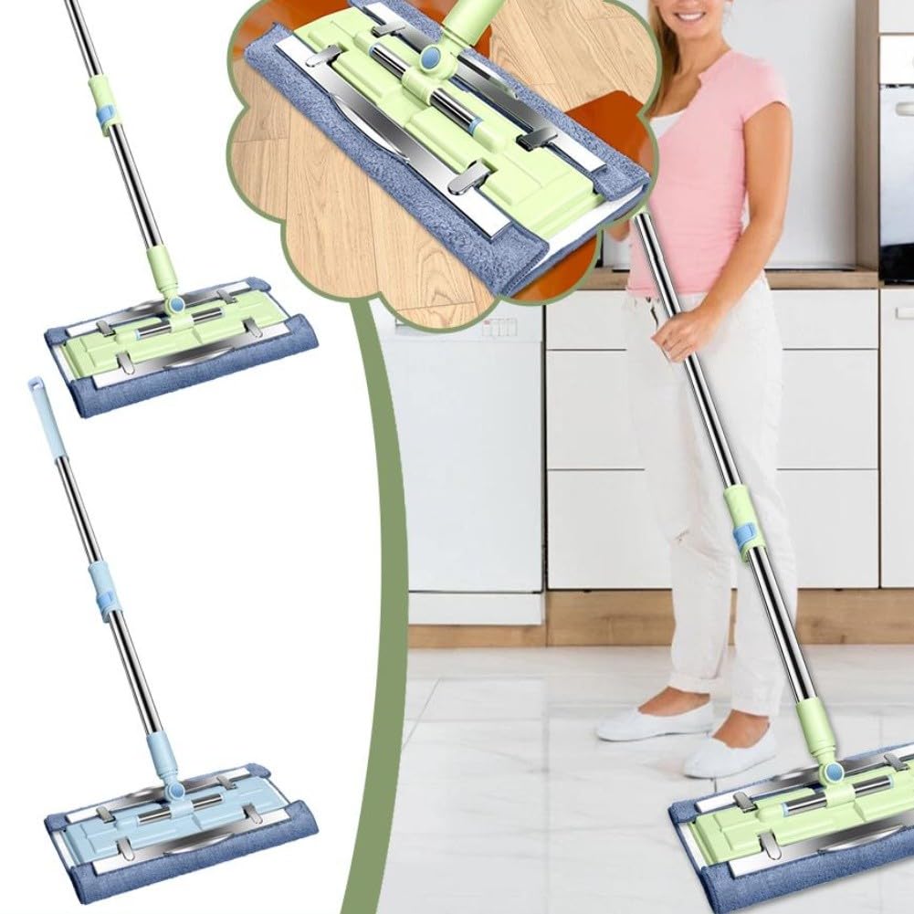 Pour balai plat en acier inoxydable, tampon en microfibre lavable