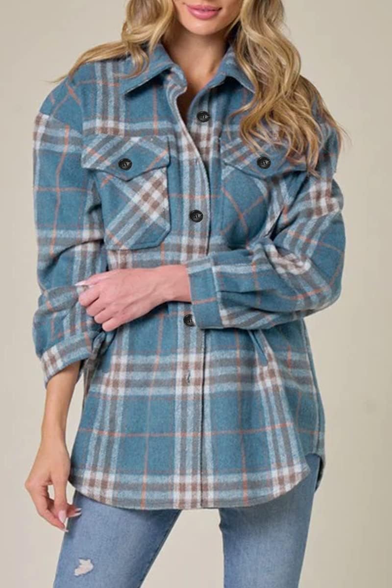 AUTOMET Shackets for Women Plaid Flannel Shirts Fall Winter Jackets Cute Tops Trendy Western Cowgirl Outfits Girls Coats: Darkblue Medium