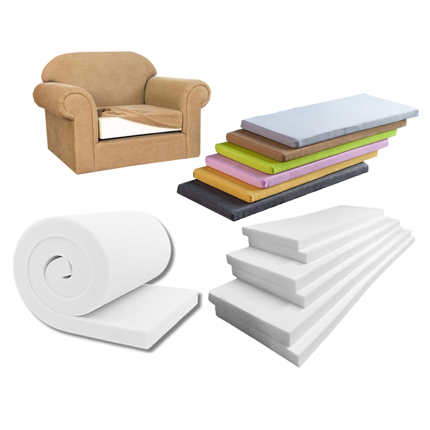 Polsterschaum, ganzteiliger, fester Schaumstoff, verwendet für Pads, Sofa, Polster, Ersatzkissen, Matratzenauflage, Sitze, Wohnmobile (150 x 50 x 5 cm)