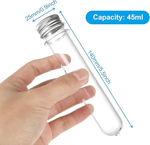 Miniatura 2 de Paquete de 60 tubos de ensayo de plástico con tapas de rosca, tubos de caramelo de sal de baño transparentes de 1.7 onzas fluidas con tapas, viales