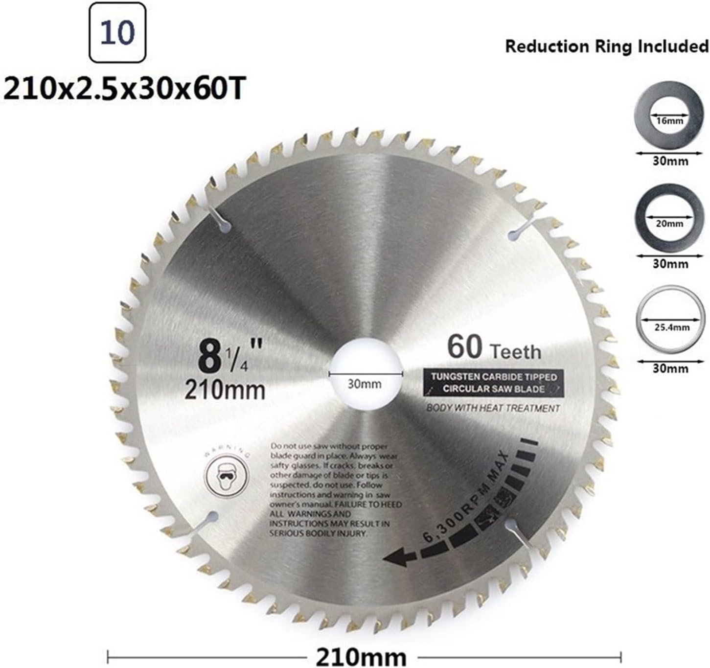 Hoja de sierra circular, 1 pieza Hoja de sierra circular TCT 160-210 mm de diámetro Disco de corte for carpintería multiusos Hoja de sierra for madera con punta de carburo(1pc 210x2.5x30x60t)