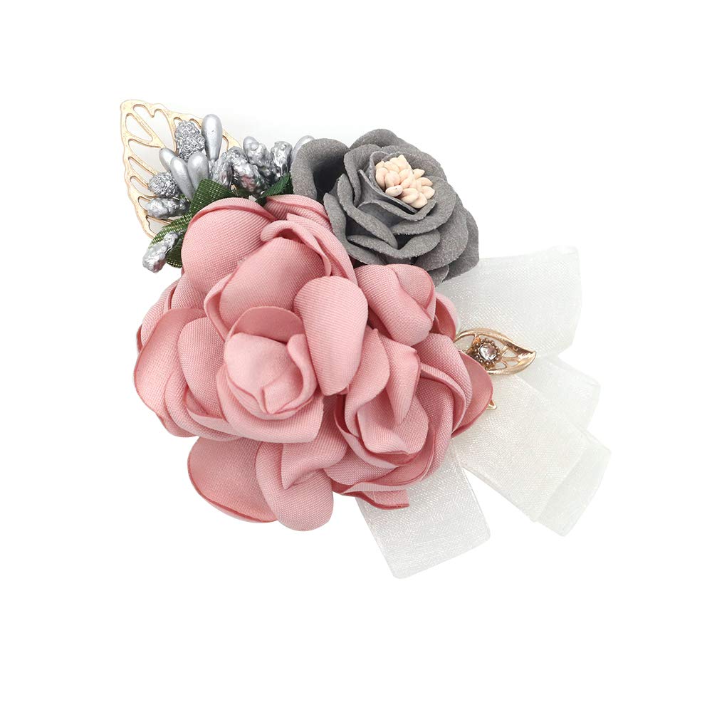 shiwaki wedding supplies decoration girl bridesmaid boutonniere prom party Small tea rose corsage wedding decoration gift (Champagne) - Image 2
