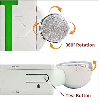 LED Emergency Light & Exit Sign Combo, Green Exit Sign, UL Certified, Adjustable Lamps with Back-up Battery for Business (Green 12 pack)