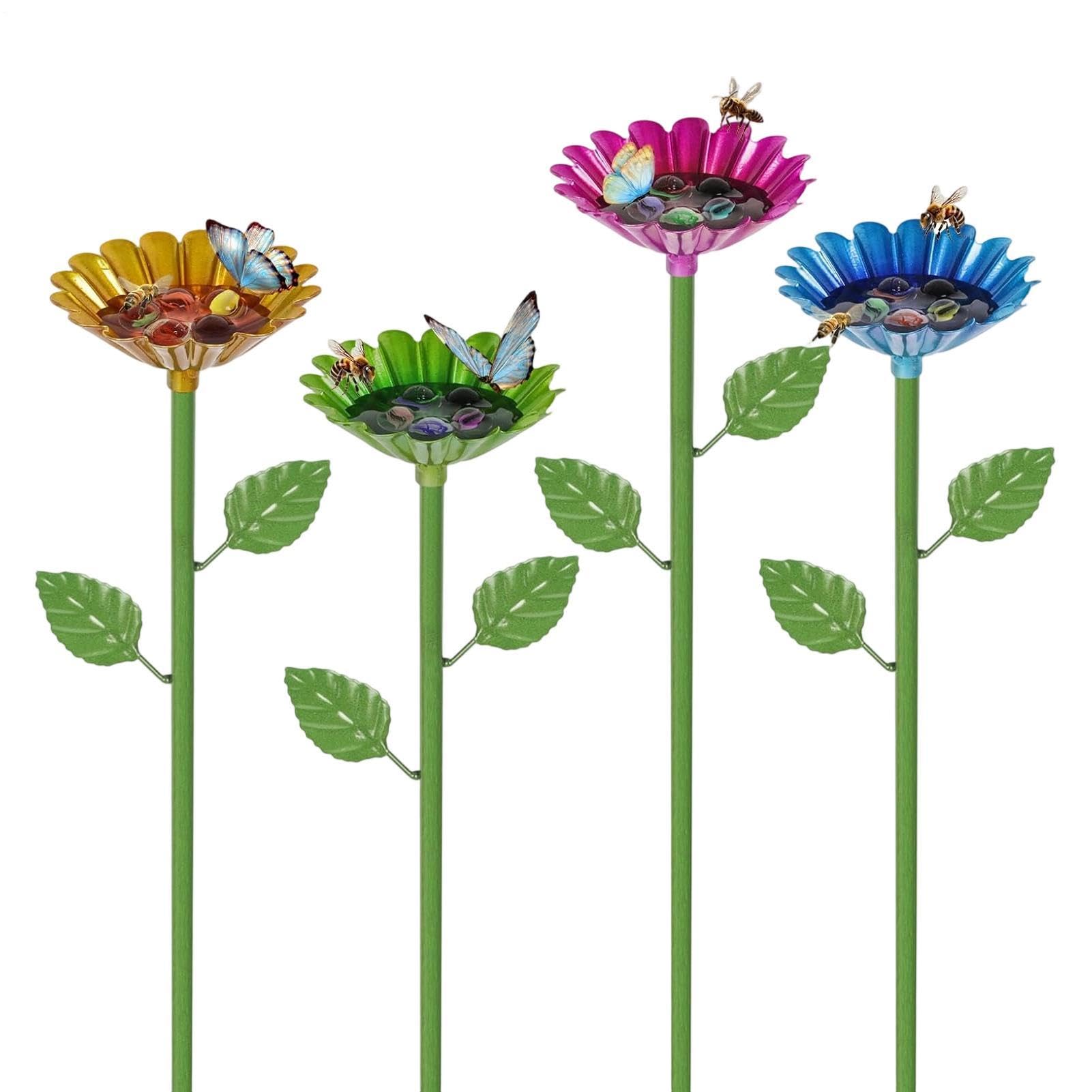 Bebedero para Abejas 4 Piezas con Estaca Metálica y Exterior | Bebederos y alimentador para abejas y mariposas para Aves, Colibríes, Mariposas, Loros, Patio, Terraza, Porche, ,