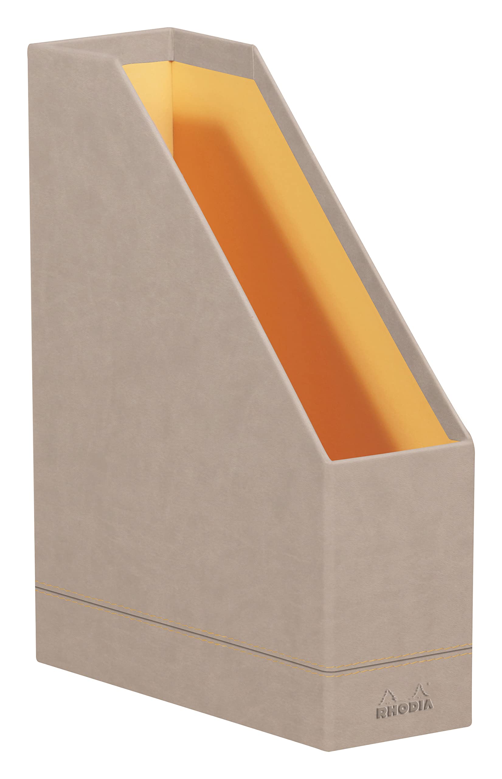Porta Riviste Rhodia Salvia - 10x25x31cm, Simil Cuoio, Cucitura Arancione, Per Ufficio E Casa - Foto 8