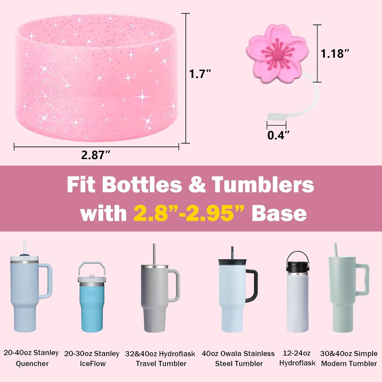 Glitter Bling Silicone Boot for Stanley Cup 20 oz 30 oz 40 oz, Protector Cover for Stanley Cup Bottom, Cup Accessories Straw Cover image 2