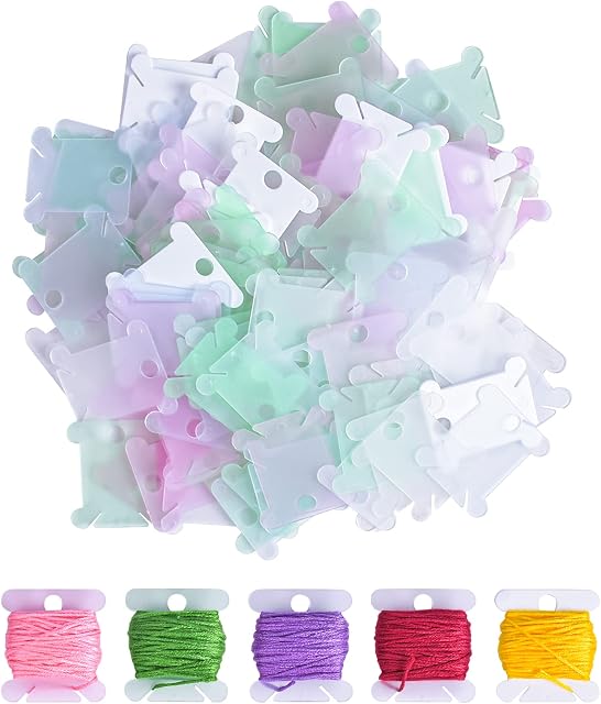 120 Pcs / 5 Color Plastic Floss Bobbins, Thread Card, Embroidery Thread Organiser, Bobbins Card Holder, Bobbins Thread Organiser Storage Holder for Cotton Thread Craft Sewing Storage
