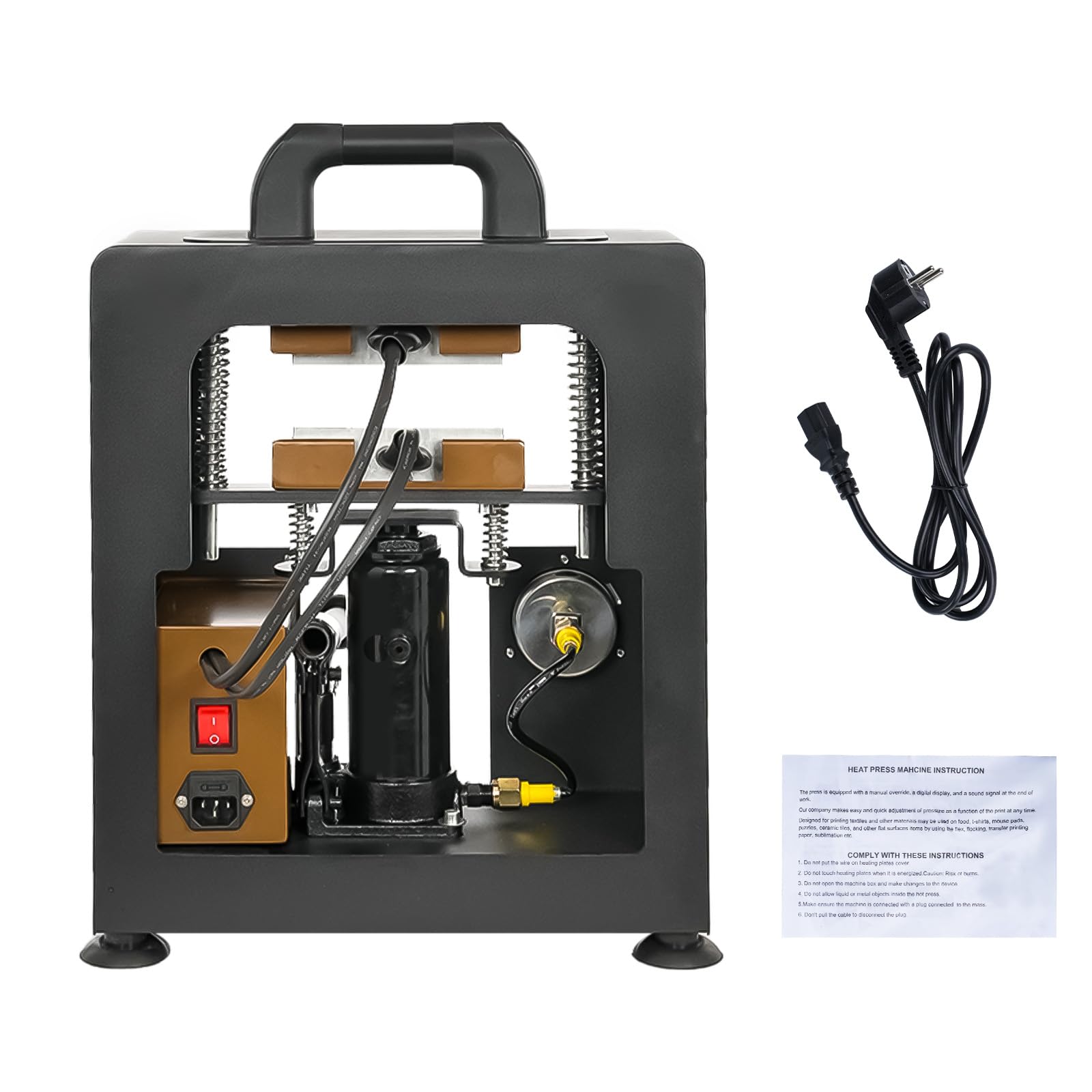 Hydraulische Heißpressmaschine, 5 Tonnen Manuelle Presser mit Doppelplatten, Tragbare Wärmepresse 6 x 12cm Doppelheizplatte zum Verkleben T-Shirts Trocknen Blumen Pflanzen (Grau)