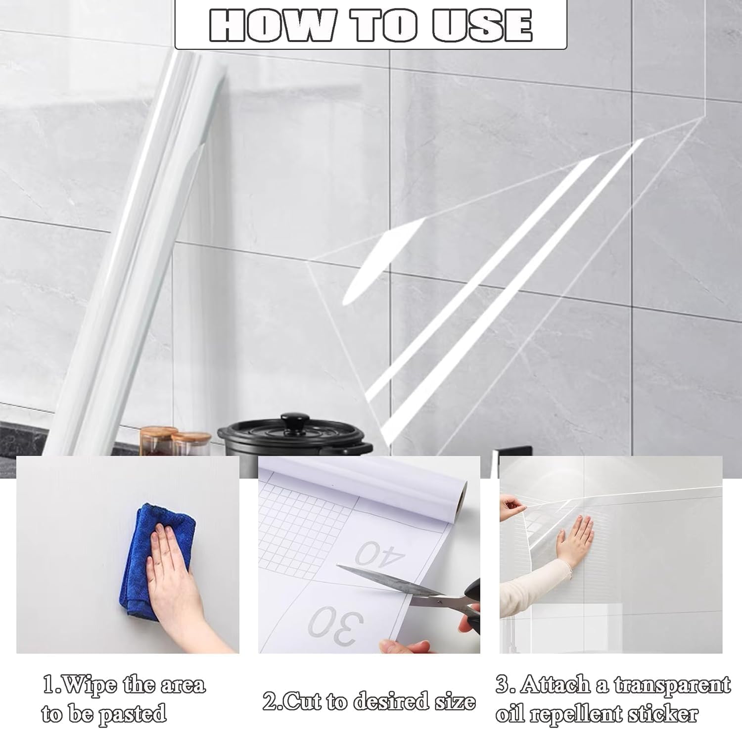 Kitchen Oil Proof Clear Wall Protector Film, 15.7x118 Clear Contact Paper Peel and Stick, Self-Adhesive Transparent Backsplash Sticker Roll, Heat-Resistant Vinyl Film Wallpaper Protection for Cabinet