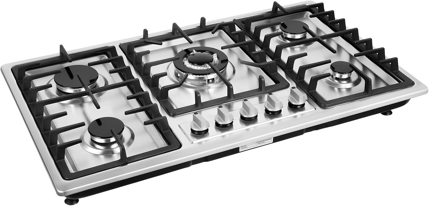 Gas Cooktop, 34 Inch Gas Cooktop 5 Burners Built-in Gas Stove Top NG LPG Kitchen Cooker Hob,Easy Clean