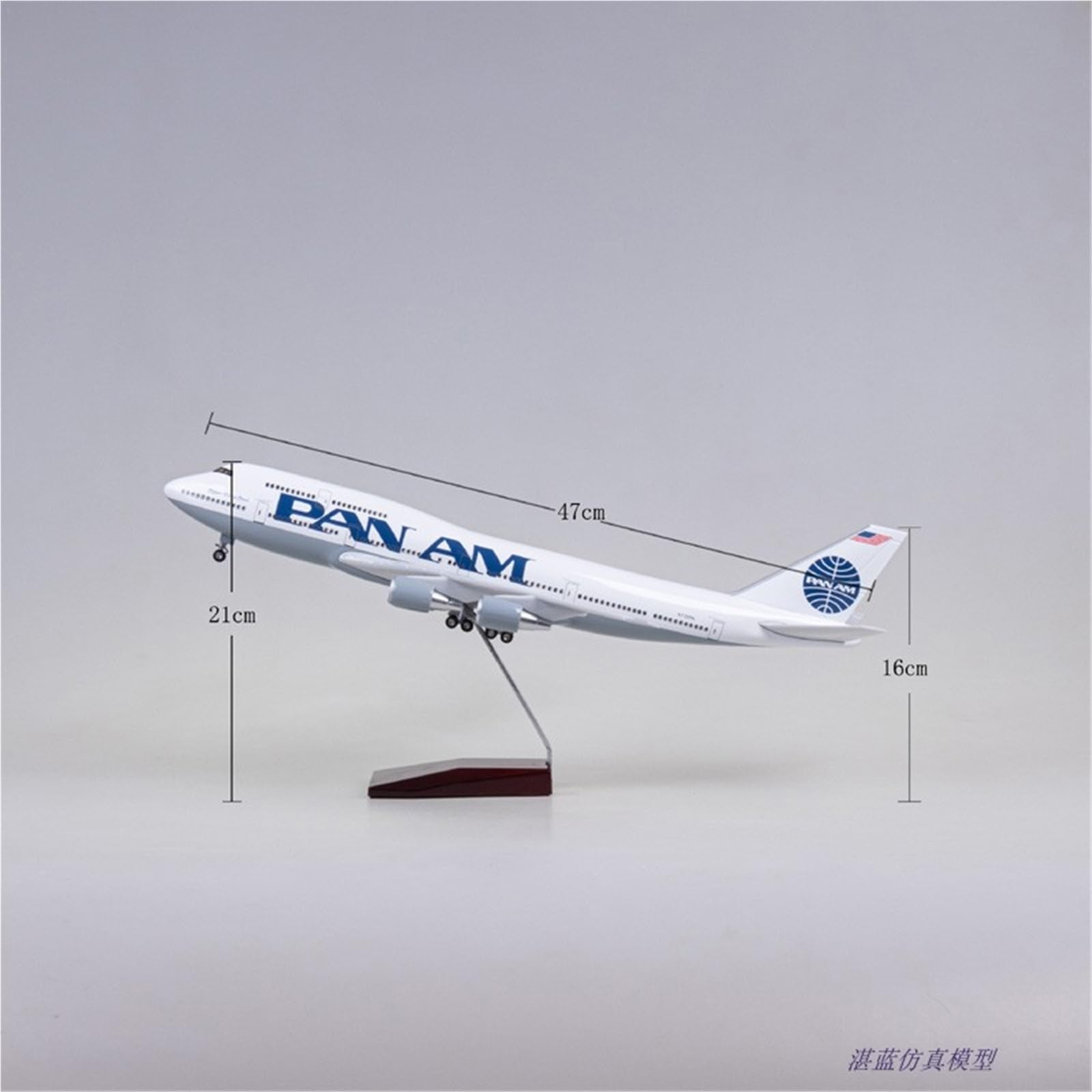 Feng Shui， Repliki modeli samolotów Model samolotu w skali 47 cm ze światłem w skali 1:150 Pan Am dla Boeinga 747 Model samolotu Lotnictwo cywilne Samolot transportowy Miniaturowy (ze światłem)