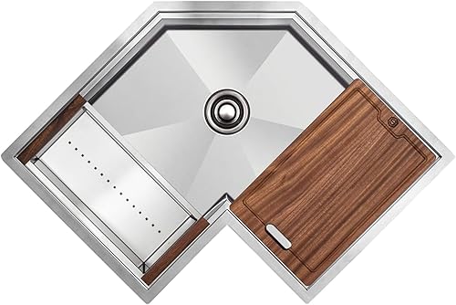 Miniatura 6 de Strictly Sinks - Fregadero de cocina esquinero de 30 pulgadas para montaje inferior, acero inoxidable calibre 16, con mariposa, montaje inferior,
