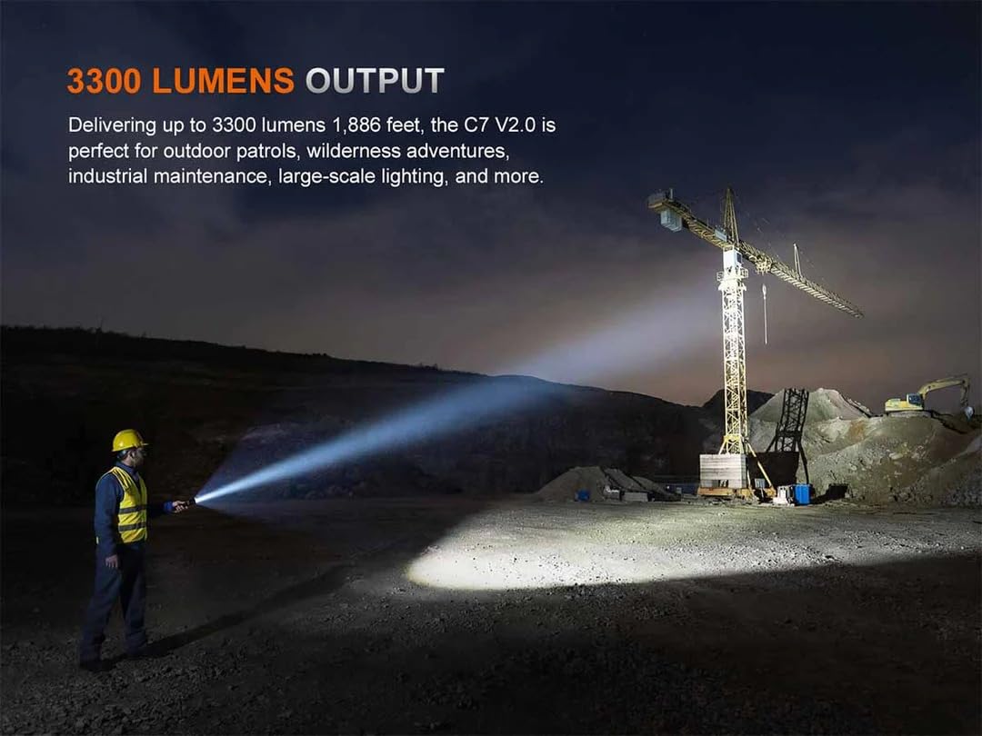 Fenix Linterna LED C7-R, potente, ultra brillante, 3300 lúmenes, iluminación de 575 metros, recargable por USB tipo C, IP68 impermeable y resistente al polvo, succión magnética en la cola