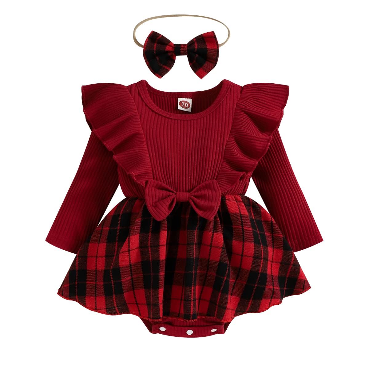 Infant Baby Girl Romper Plaid Bodysuit Long Sleeve Ruffle Jumpsuit