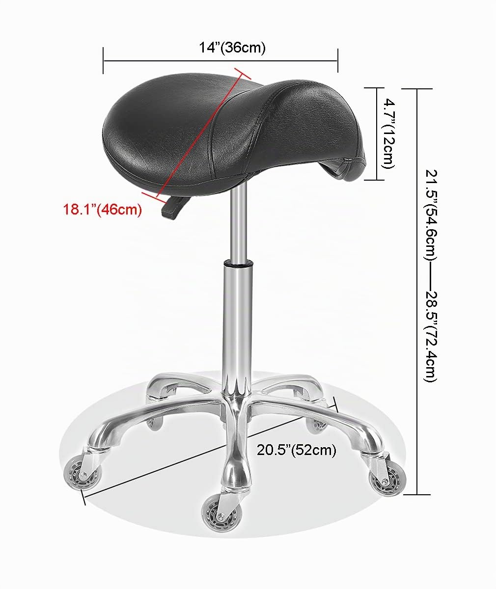 Sattelhocker Stuhl für Massage Klinik Spa Salon Höhenverstellbar mit Rollen (Schwarz)