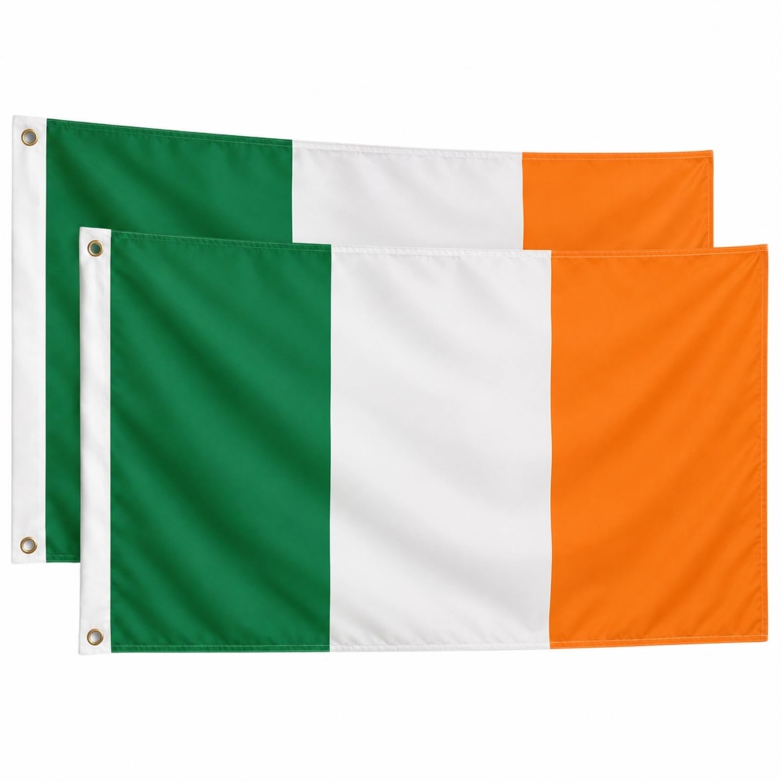 IRELAND Flag 5ft x 3ft (Pack of 2), Irish Tricolour Flag with Brass Eyelets, Large Irish Flag for St Patrick's Day, Rugby, Football, Festivals, Parades, Homes, Gardens, Pubs & Paddy's Day