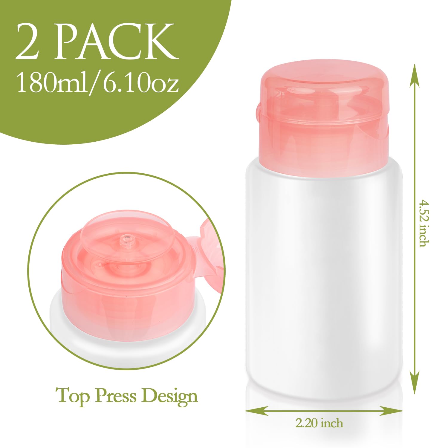 Jiulory Acetone Pump Dispenser Push Down Pump Dispenser Lockable Alcohol Dispenser Bottle 2 Packs 180ml One-Touch Pump Dispenser Empty Bottle For Alcohol,Acetone,Nail PolishToner ect. (2 packs 180ml)