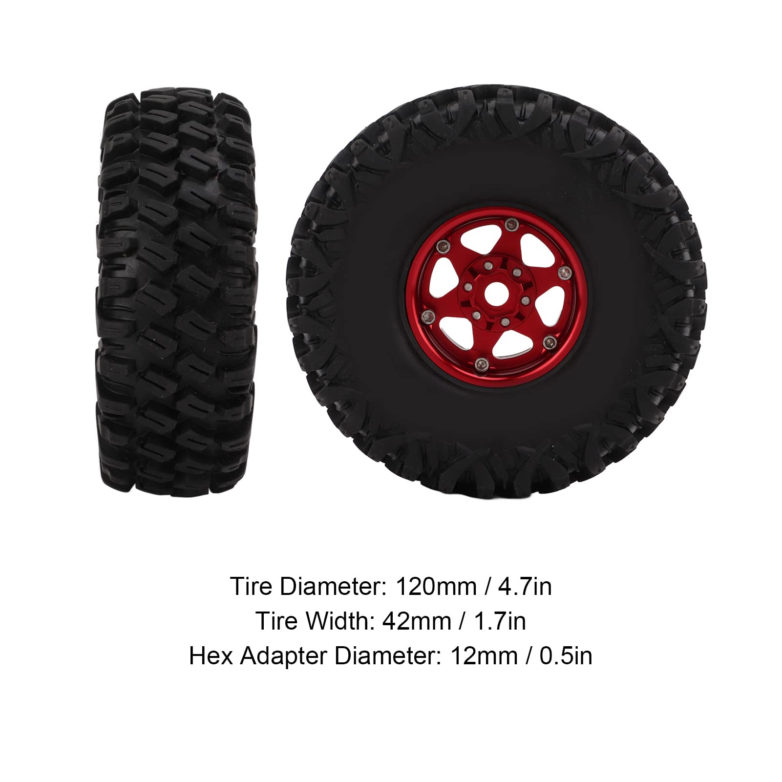EMUKOEP Neumático de Plástico de Alta Resistencia Al Desgaste, 1,9 Pulgadas y 120mm para Coche Teledirigido 1/10, Excelente Agarre y Durabilidad, 2 Unidades por Juego (Rojo Negro)
